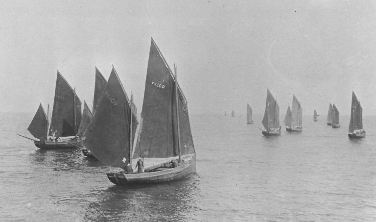 Mevagissey Luggers heading out to sea from an old post card